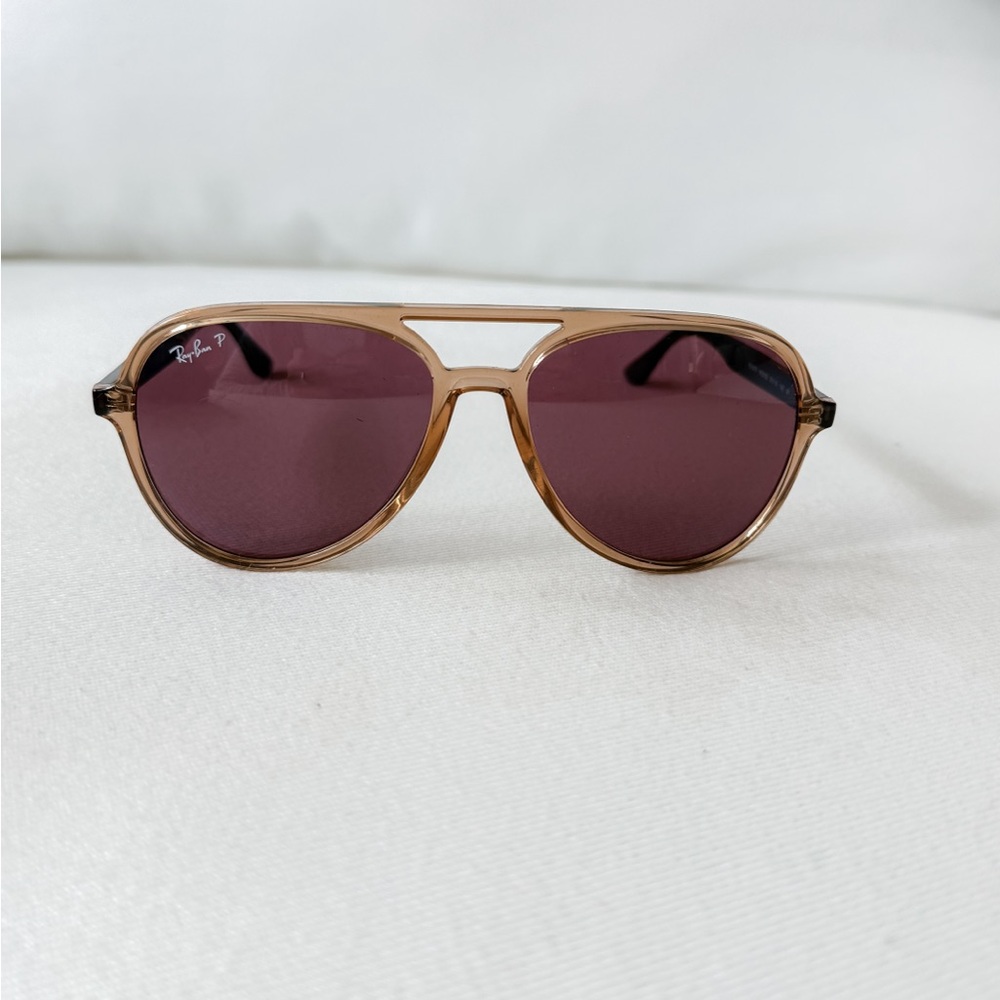 Polarized Ray-Ban Sunglasses with Amber Translucent Frame and Plum Lenses